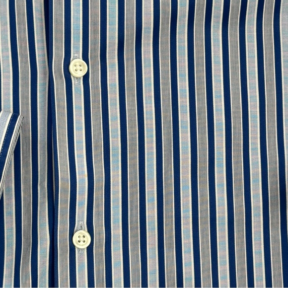 HUGO BOSS Striped Button Down Shirt Regular Fit Two Ply Blue White Size 42 - Picture 3 of 8
